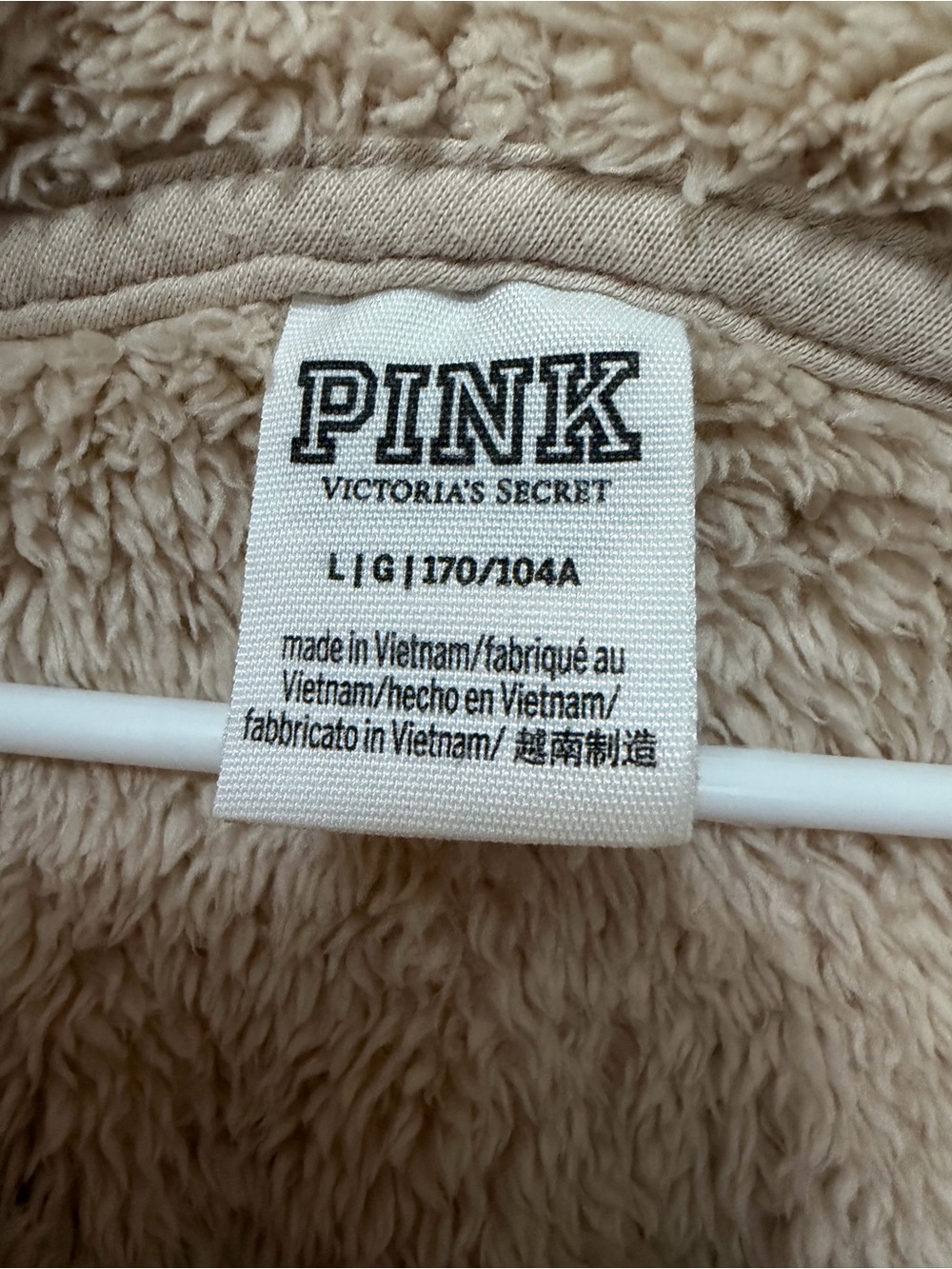 Victoria’s Secret PINK Tan Cozy Teddy Sherpa Quarter Zip Hoodie Warm Comfy Sz L - Picture 5 of 7